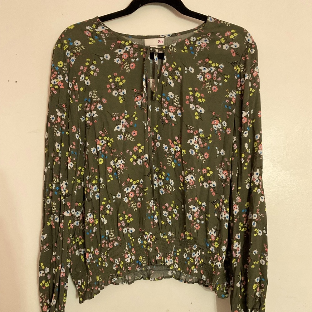 Green Floral Smocked Peplum Waist